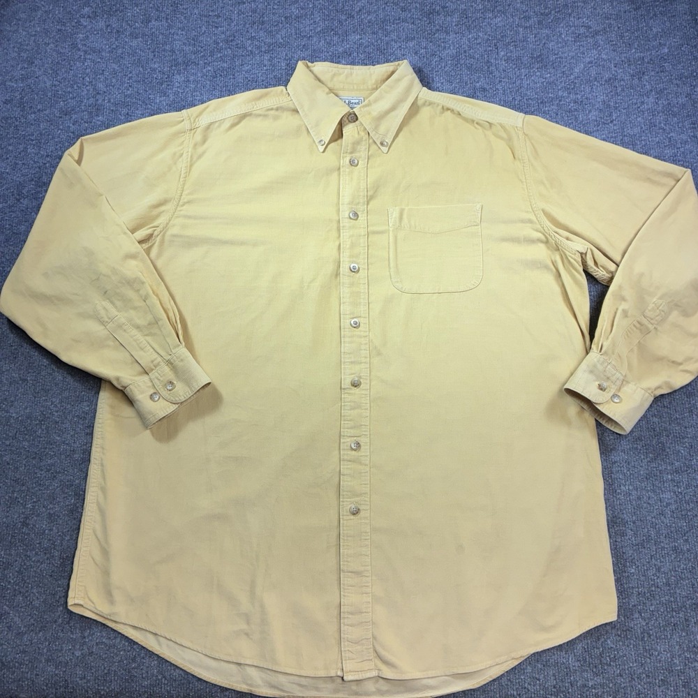 L.L.Bean Mens Large Tall Corduroy Shirt Yellow Gold Button Down Long Sleeve